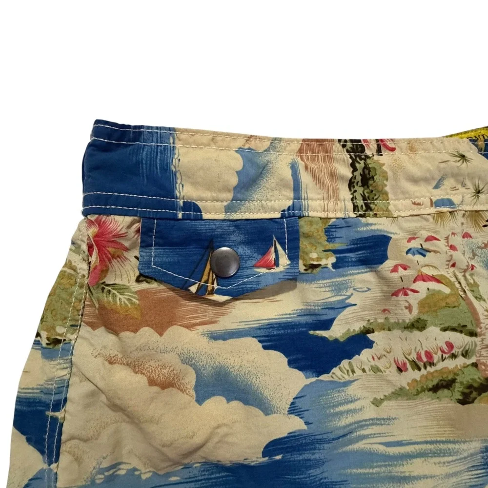 Lands End Hoffman California Fabrics Tropical Sailboat Swim Trunks Mens Large L